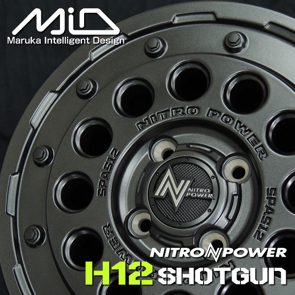 送料無料 軽自動車全般などに MID ナイトロパワー H12 SHOTGUN ﾊﾞﾚﾙﾌﾞﾗｯｸ 14inch 4.5J +45 4H PCD100 新品アルミホイール4本セット