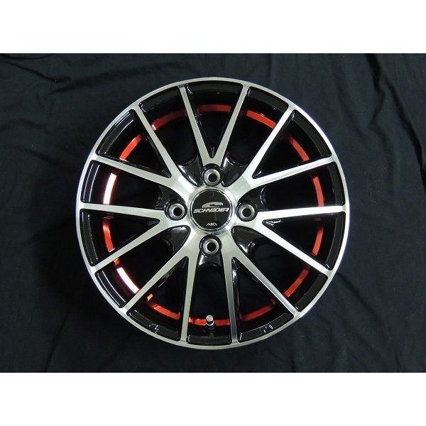 送料無料・アルミホイール4本  15inch 4.5J +45（4穴PCD100） ■軽自動車 N-BOX タント スペーシア などに！ ★JWL/JWL-T/VIA規格品 MID RX27 ブラックポリッシュレッドクリア