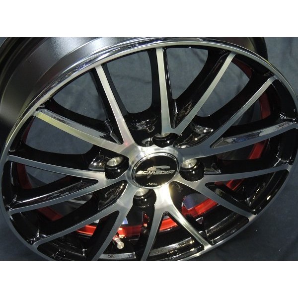 送料無料・アルミホイール4本  15inch 4.5J +45（4穴PCD100） ■軽自動車 N-BOX タント スペーシア などに！ ★JWL/JWL-T/VIA規格品 MID RX27 ブラックポリッシュレッドクリア
