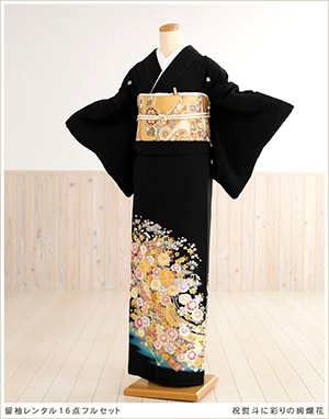 黒留袖➕長襦袢フルセット　着物　正絹　刺繍　豪華　結婚式　留袖　第一礼装 留袖フルセットレンタル。新郎・新婦の母親着物。