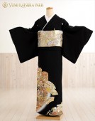 【大きいサイズ】留袖レンタル「桂由美」ブランド 時代絵巻　th020【16点フルセット】留袖/レンタル留め袖/着物レンタル/結婚式/黒留袖/親族/正絹/母親/高級留袖/本金箔/貸衣装/広巾/幅広/ＬＬ