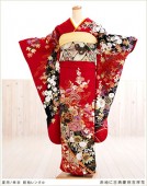 【単衣】【単】夏用　振袖レンタル　赤地に古典慶祝吉祥花 sf1502【フルセット】/振り袖/レンタル振袖/着物/結婚式/結納/夏/夏期/貸衣装/イベント/食事会/5月/6月/7月/8月/9月/10月/