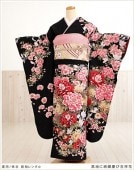 単衣 夏用 振袖レンタル sf1527 黒地に絢爛慶び吉祥花【フルセット】単 振り袖 レンタル振袖 着物 結婚式 結納 夏 夏期 貸衣装 イベント 食事会 5月 6月 7月 8月 9月 10月 kim