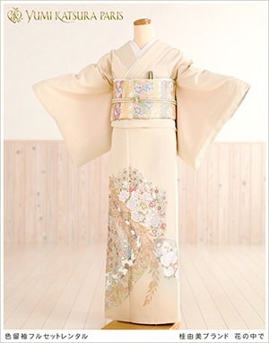 色留袖　１ツ紋　二重輪ニイチョウ　／388 中古）色留袖 オレンジ フォーマル 一つ紋 金彩 刺繍 鶴 道長取り 青海