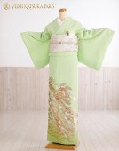 単衣 桂由美 色留袖レンタル sit107【夏用】五つ紋 結婚式 フルセット 留め袖 華やか 若いママ 正絹 着物レンタル 単 高級ブランド 式典 親族 人気 豪華刺繍 tomesode グリーン 緑