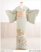 色留袖 レンタル　it053s【フルセットレンタル】小さめ/色留め袖レンタル/結婚式/着物レンタル/留袖レンタル/色留袖/留袖/食事会/表彰式/三つ紋/親族/姉/祖母/式典/人気/正絹/Mサイズ/香緑