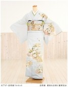 訪問着レンタル　淡い青地に流水慶華  hw1129【フルセット】《レンタル訪問着》《着物レンタル》〔結婚式〕〔七五三〕〔お宮参り〕〔貸衣装〕〔kimono〕〔入学式〕〔卒業式〕〔卒園式〕〔正絹〕〔ママ