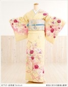 〔訪問着 レンタル〕〔着物レンタル〕 hw1281 黄色に彩りの薔薇と慶華〔訪問着 フルセット〕〔背高め〕〔裄長め〕〔付下げ〕〔七五三〕〔結婚式〕〔お宮参り〕〔753〕〔卒業式〕〔卒園式〕〔ママ〕〔母