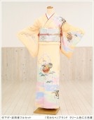 〔訪問着レンタル〕〔レンタル　訪問着〕〔着物レンタル〕 hw1203 クリーム色に三色霞 〔付下げ 訪問着 レンタル〕〔付け下げ 訪問着 フルセット〕〔訪問着 セット〕〔七五三〕〔結婚式〕〔お宮参り〕