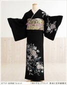 訪問着レンタルフルセット hw1323　七五三　結婚式 「和りずむ」ブランド 黒地に吉祥慶麗花〔着物レンタル〕〔付け下げ 訪問着〕〔着物レンタル 訪問着〕〔お宮参り〕〔753〕〔卒業式〕〔卒園式〕〔入