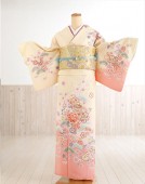 訪問着レンタル 七五三　結婚式 フルセット hw1358　母親 着物レンタル ママ 卒業式 訪問着 お宮参り 753 卒園式 入学式 母 貸衣装 人気 レトロ モダン 上品 クリーム×ピンクに吉祥慶彩