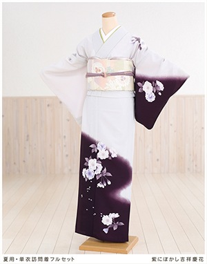 夏用単衣訪問着レンタル。結婚式、イベント着物レンタル