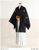 紋付きレンタル 男　黒/菊菱に金紋 mo003 フルセット メンズ おしゃれ かっこいい 羽織袴 着物レンタル 袴レンタル 男性着物 卒業式 結婚式 前撮り イベント 二次会 和服 kimono Ｍサ