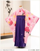 卒園式 女の子 袴レンタルm　ピンクに薔薇 紫桜袴 h7063【フルセットレンタル】〔レンタル袴〕〔着物レンタル〕〔幼稚園卒園式〕〔保育園〕〔卒業式〕〔ハイカラさん〕〔コスプレ〕〔6歳前後〕〔イベント