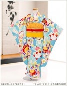 〔５歳女の子〕（小さめ７歳）七五三レンタル　「ももぷり」ブランド 水色に慶びの百花  j5007【5歳女児/女の子七五三セット】〔フルセット〕レンタル七五三/753レンタル/子供着物/貸衣装/五歳/七