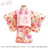 100日〜１歳着物レンタル　乙葉ブランド×黄色花うさぎ　jbk010【１歳女児/女の子】《レンタル着物》《ベビー衣装レンタル》〔一才〕〔一歳〕〔結婚式〕〔イベント〕〔子供着物〕〔初節句〕〔桃の節句〕〔