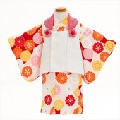 １歳着物レンタル　「式部浪漫」ブランド  赤ピンクに花模様　jbk029【１歳女児/女の子】レンタル着物 ベビー着物 一才 結婚式 イベント 子供着物 初節句 桃の節句 80cm前後 お祭り 貸衣装|