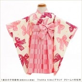 １歳 着物レンタル 初節句 お誕生日 jbk049 １歳女児 女の子 ベビー衣装  桃の節句 一才 結婚式 子供着物 80cm前後 かわいい 高級ブランド 「hakka kids」 クリーム×市松袴|