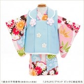 １歳女の子 着物レンタル 初節句 jbk056 「ぷちぷり」ブランド ピンクに縁起祝花【１歳女児】《レンタル着物》《ベビー衣装レンタル》被布 一才 結婚式 イベント 子供着物 桃の節句 70cm 75