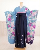 卒業式 袴レンタル 女 fboh1034　着物レンタル　卒業袴【フルセットレンタル】大人用　女性　大学　短大　専門学校　謝恩会　高校　文化祭　大きめ小学生　卒業式袴 ２月 ３月４月 人気 春 水色慶び