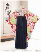 小学校卒業式 ジュニア女の子袴 「紅一点」ブランド クリームに春彩麗花 h0113【フルセットレンタル】〔レンタル袴〕〔着物レンタル〕〔卒業式〕〔卒業袴〕〔コスプレ〕〔10歳〕〔11歳〕〔12歳〕〔1