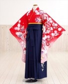 小学生 袴レンタル 卒業式 h018 女の子 卒業袴 小学校卒業式 ジュニア着物 12歳 6年生 かわいい おしゃれ 人気　赤地に彩りの慶華