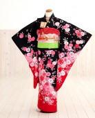 〔７歳 女の子 七五三〕〔フルセット〕〔着物 レンタル〕 j7045 黒×ピンク慶桜花の舞【７歳 着物 七五三】〔七五三 レンタル〕〔753〕〔セット〕〔子供着物〕〔2022〕〔結婚式〕〔発表会〕〔貸
