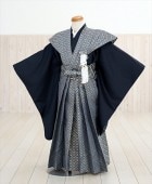 七五三レンタル　青地裃セット　菱形模様　d5022【５歳男児/男の子七五三】《レンタル七五三》《753レンタル》〔貸衣装〕〔2022〕〔五歳〕〔裃〕|男の子七五三着物レンタル《３歳/４歳/５歳/６歳》