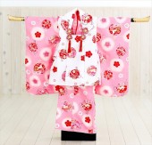 七五三レンタル　ピンク×白に花毬 f1031【３歳女児被布セット/女の子七五三】《レンタル七五三》《753レンタル》〔被布〕〔2022〕〔貸衣装〕〔三歳女の子〕|女の子七五三《３歳/５歳/７歳》着物レ