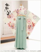 ジュニア用女の子袴　「ゆめかんざし」ブランド パステルクリーム彩華 h092【フルセットレンタル】〔レンタル袴〕〔着物レンタル〕〔小学校卒業式〕〔卒業袴〕〔ハイカラさん〕〔コスプレ〕〔12歳前後〕〔イ