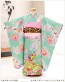 3歳 女の子 着物レンタル 七五三 j3013 帯セット 結び帯「永田萌ブランド ライトグリーンに幸せの花」フルセット 753 レンタル七五三 人気 かわいい おしゃれ 2020 日本 子供着物 貸衣