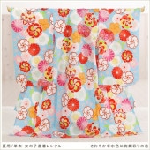 夏用 単衣 お宮参り 産着レンタル 女の子 mjh7002 赤ちゃん着物  涼しい 薄手 お食い初め ベビー よだれかけ帽子セット 祝着 高級産着 かわいい「さわやかな水色に絢爛彩りの花」|夏用（単衣