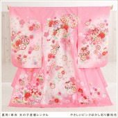 夏用 単衣 お宮参り 産着レンタル 女の子 mjh7004 赤ちゃん着物  涼しい 薄手 お食い初め ベビー よだれかけ帽子セット 祝着 高級産着 かわいい「やさしいピンクぼかし彩り慶祝花」|夏用（単