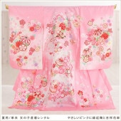 夏用 単衣 お宮参り 産着レンタル 女の子 mjh7006 赤ちゃん着物  涼しい 薄手 お食い初め ベビー よだれかけ帽子セット 祝着 高級産着 かわいい「やさしいピンクに縁起鞠と吉祥花車」|夏用（