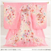 夏用 単衣 お宮参り 産着レンタル 女の子 mjh7009 赤ちゃん着物  涼しい 薄手 お食い初め ベビー よだれかけ帽子セット 祝着 高級産着 かわいい「ライトピンクに彩りの花夢物語」|夏用（単衣