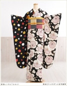 振袖 レンタル 成人式 結婚式 fb1350 結納 振り袖レンタル フルセット 卒業式 着物レンタル 古典 レトロ おしゃれ 春の成人式 前撮り かわいい 正絹 高級 人気 往復送料無料 黒地にドット