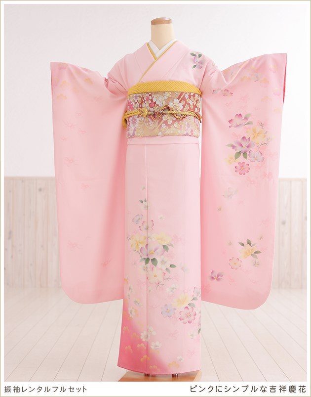 振袖10点　フルセット　ピンク 振袖レンタル 成人式 フルセット 1月 振袖 レンタル 白 ピンク