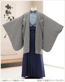 小学生袴レンタル 小学校卒業式 男 jmo098 ジュニア卒業袴 フルセット 蝶ネクタイ 羽織袴 男の子 着物レンタル １２歳 十三参り ６年生 イベント 黒地に千鳥格子×シンプルモダン×2wayスタ