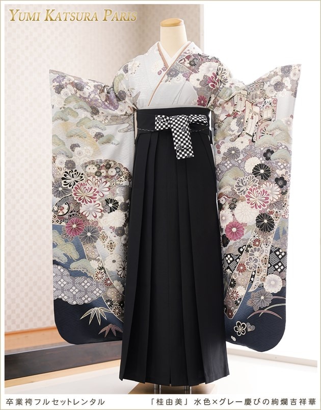 339逸品正絹【華やかブラック毬桜】金糸【振り袖6点フルセット】卒業謝恩会 楽天市場】卒業式 女 袴レンタル fboh1090 着物レンタル 卒業袴【フル