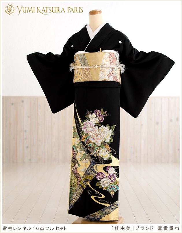 美品❇️豪華総刺繍　正絹黒留め袖　比翼仕立て ５つ紋　５点フルセットA888 総刺繍 黒留袖 束ね熨斗目 五つ紋 正絹比翼地 ぐし縫い 刺繍 豪華