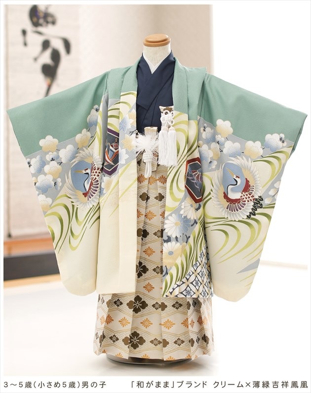 nonon【訳あり美品】七五三 5歳 美しい着物セット  龍兜柄 エメ 着物 5歳 龍柄の七五三着物レンタルフルセット（白系 ）｜男の子