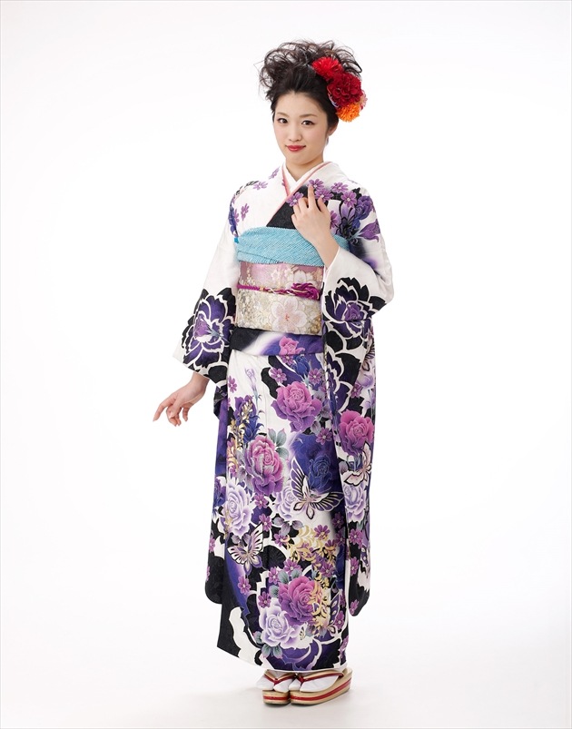 二部式振袖　紫　松葉 二部式振袖 紫 松葉