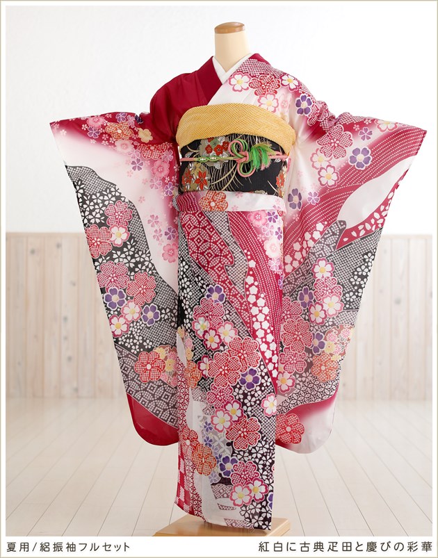 夏用振袖フルセットレンタル。絽タイプの振り袖、夏の成人式・結婚式