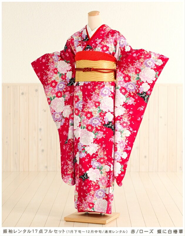 振袖成人式フルセット薔薇赤白