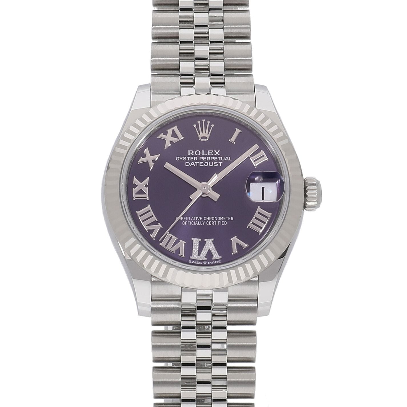 [新品]ロレックス デイトジャスト 31 278274 オーベルジーヌ×VIダイヤ ユニセックス