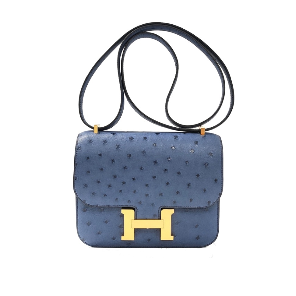 [新品]エルメス コンスタンス ミニ オーストリッチ ブルーロイ ゴールド金具