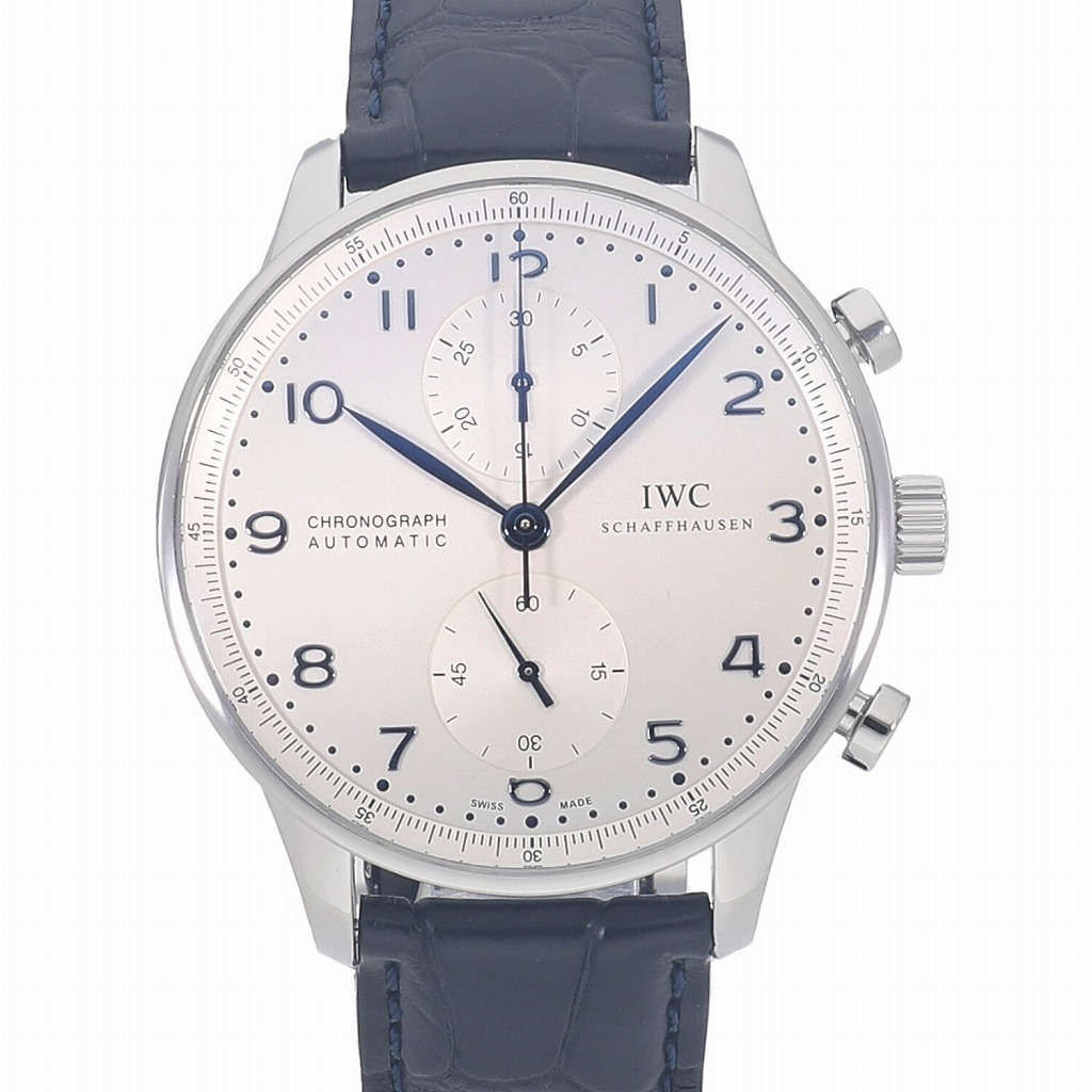 [中古]IWC ポルトギーゼ クロノグラフ 青針 シルバー IW371446 メンズ