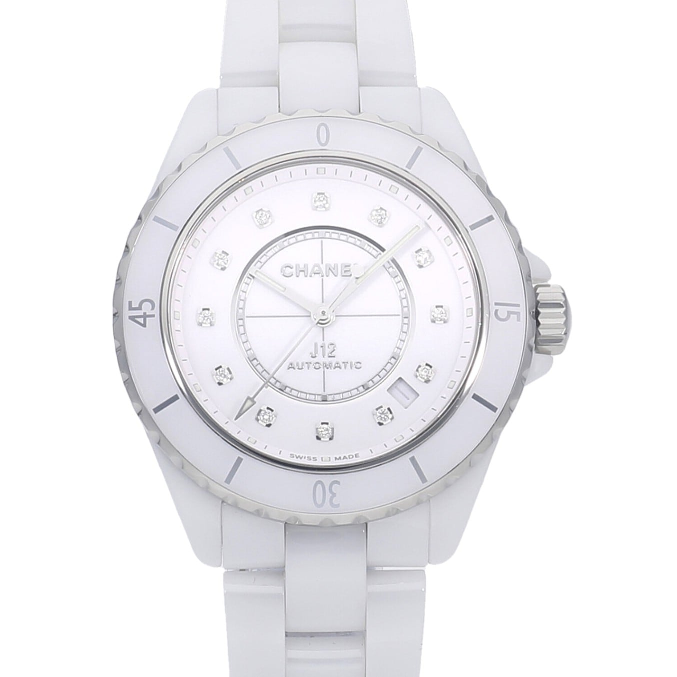 [中古]シャネル J12 ホワイトセラミック 12Pダイヤ ホワイト×12Pダイヤモンド H5705 ユニセックス