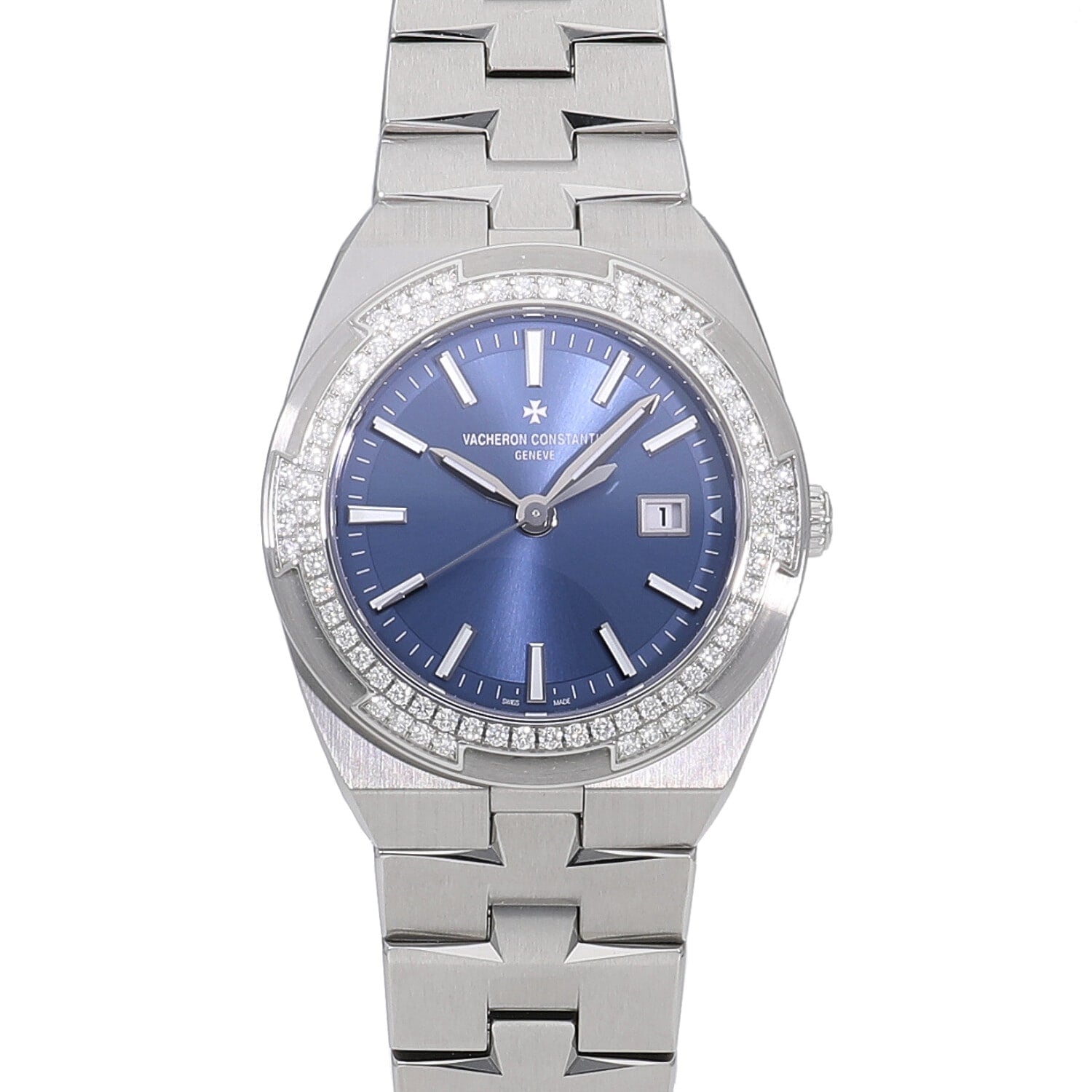 [未使用]ヴァシュロンコンスタンタン オーヴァーシーズ ベゼルダイヤモンド クォーツ ブルー 1205V/100A-B590 レディース
