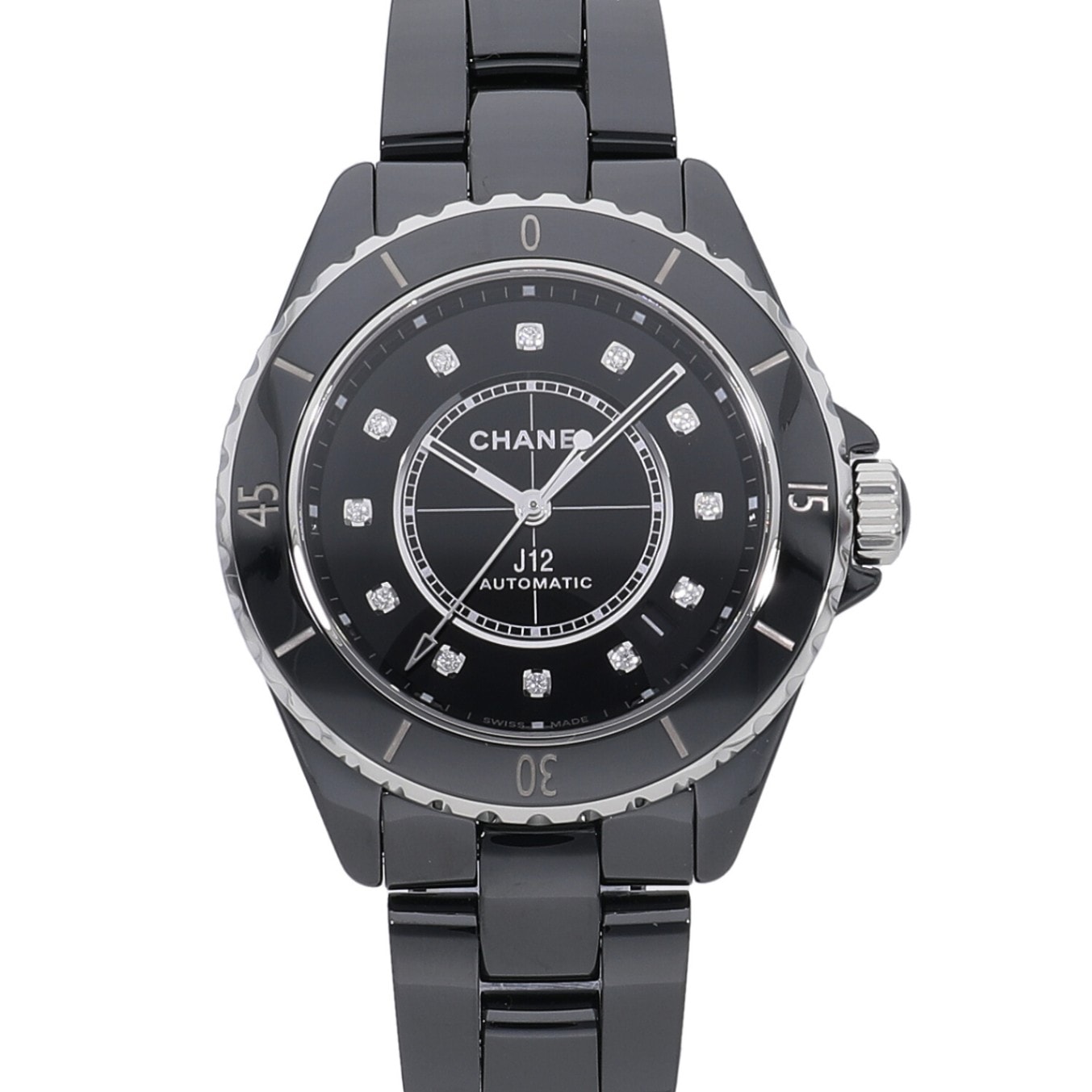[未使用]シャネル J12 ブラックセラミック 38MM ブラック×12Pダイヤ H5702 ユニセックス